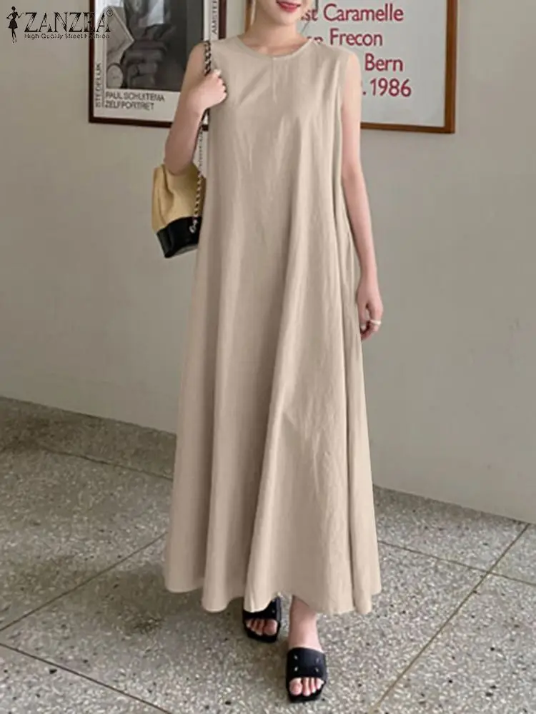 

2022 ZANZEA Elegant Summer Sleeveless Solid Party Sundress Women Casual Beach Party Sarafans Vestido Robe Femme Stylish Dress