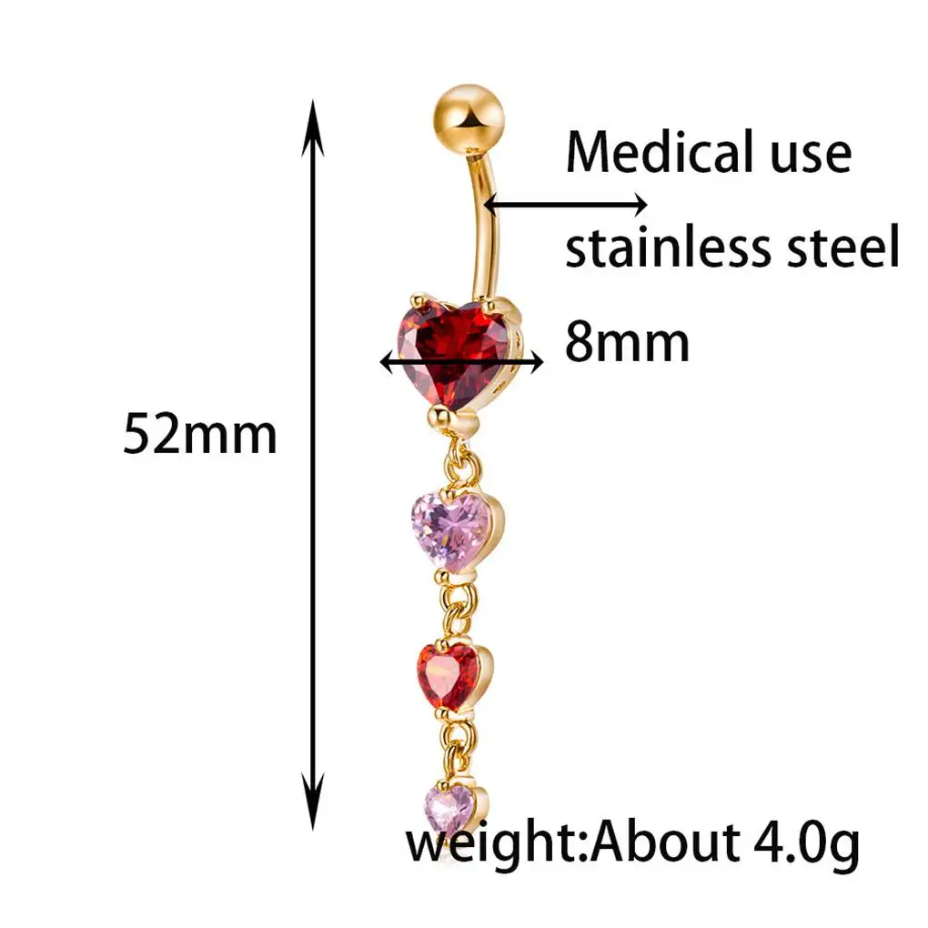 Кулон в форме сердца циркониевые пупки пупка кольца из нержавеющей стали