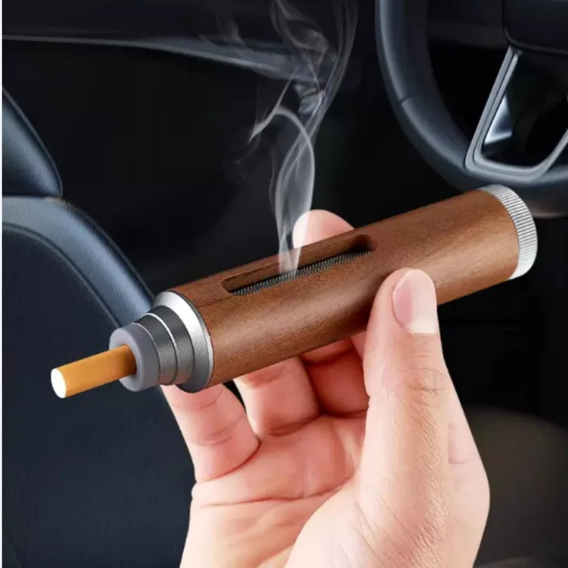

Wood Ashtray Pocket Cigar Ash Tray Soot Cover Portable Ashtray for Car Smoking Accessories with Velvet Bag and Cleaning Brush