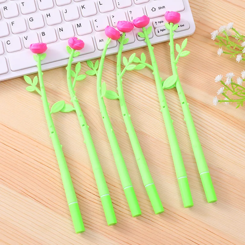Korean Stationery Rose Neutral Pen Cute Pens Soft Silicone Plant Signature Kawaii School Supplies Supplies for Writing