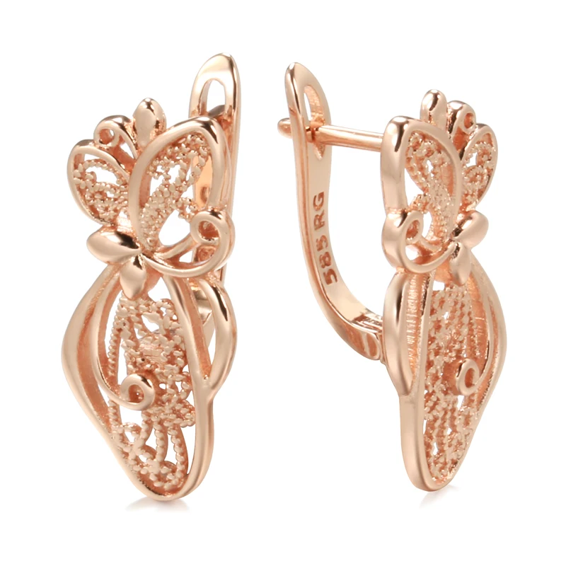 

Kinel New 585 Rose Gold Hollow Flower Long Drop Earrings Fashion Daily Women Jewelry Creative Unusual Lovely Fine Drop Earrings