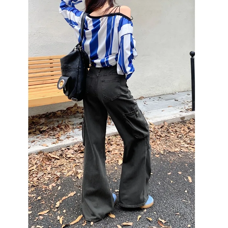 Джинсы-карго женские с завышенной талией винтажные прямые свободные брюки из