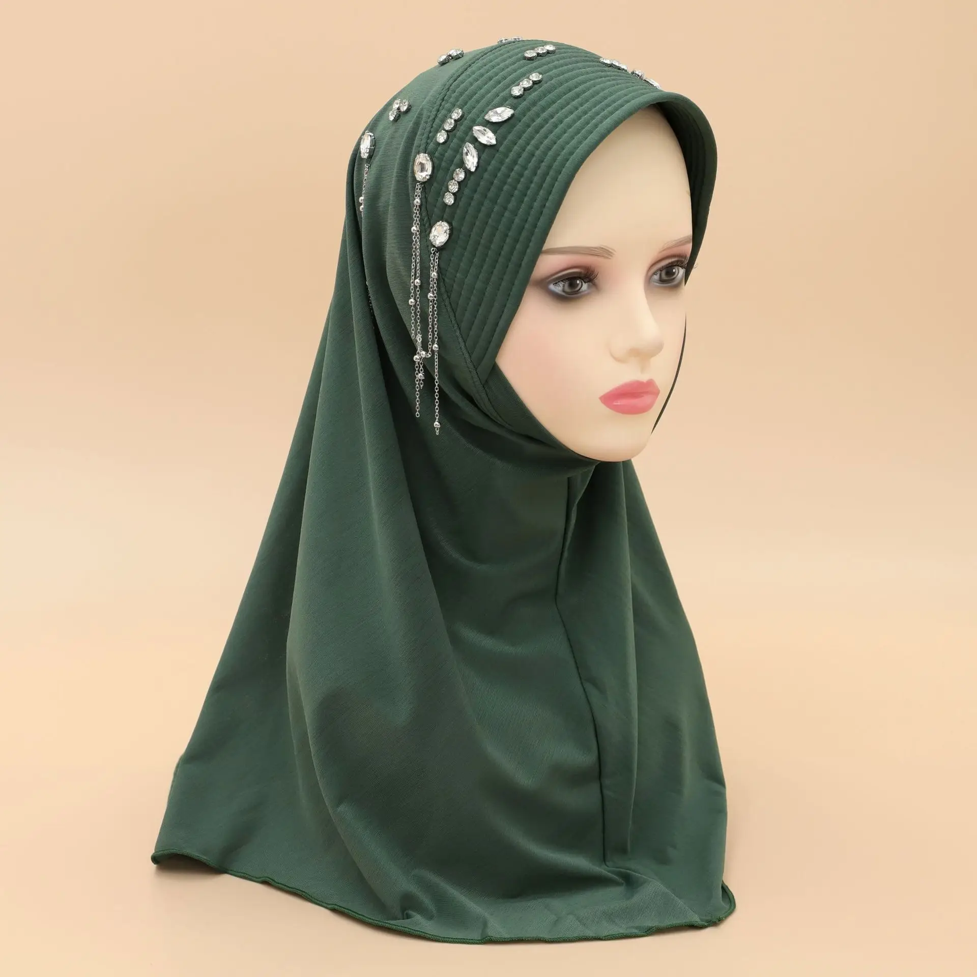 Модный мусульманский хиджаб Амира платок с полями и бриллиантовой бахромой