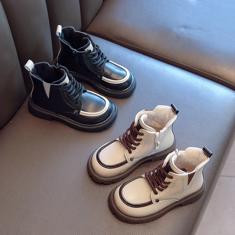 

Новинка 2022, элегантные детские ботинки для девочек, брендовые дизайнерские зимние Бархатные модельные ботинки для девочек, короткие ботинк...