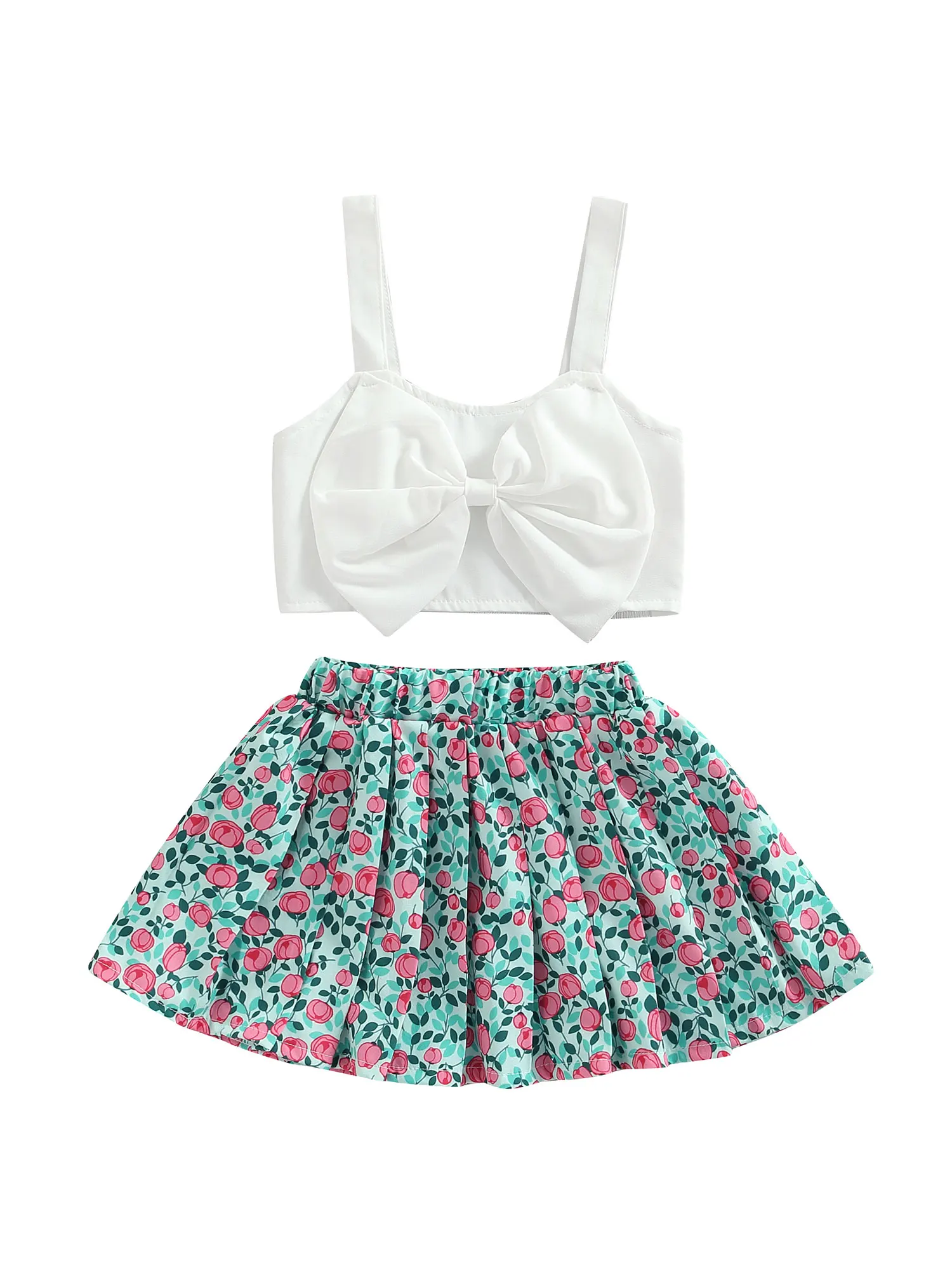 Детский комплект из двух предметов однотонный топ без рукавов с бантом и юбка