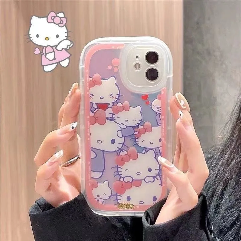 

Hello Kitty Cartoon Laser Phone Cases For iPhone 13 12 11 Pro Max XR XS MAX X 7/8Plus 2022 Lady Girl Soft Silicone Cover Gift