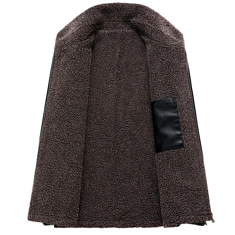 Мужская деловая куртка на молнии из искусственной кожи теплая зимняя