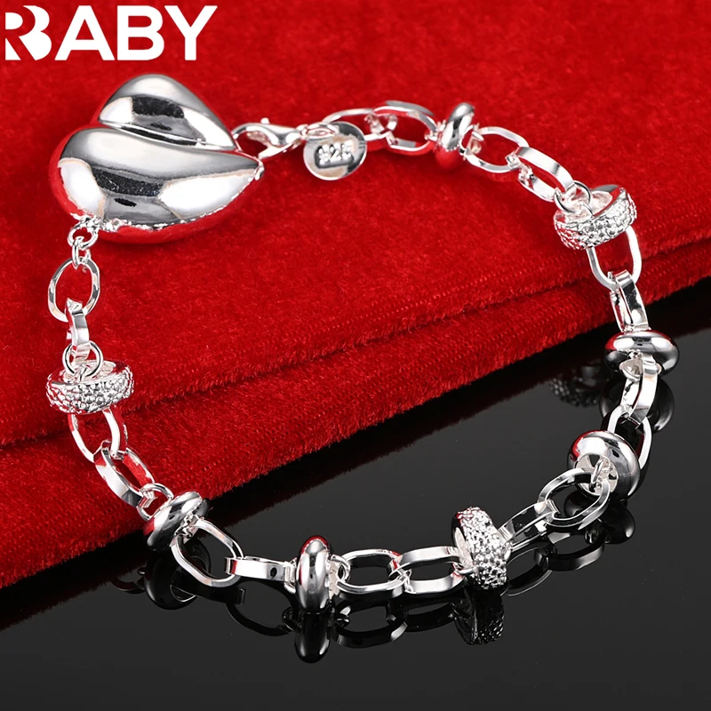 

URBABY 925 Sterling Silver Romantic Heart Pendant Bracelet For Women Charm Chain Fashion Party Jewelry Wedding Gift