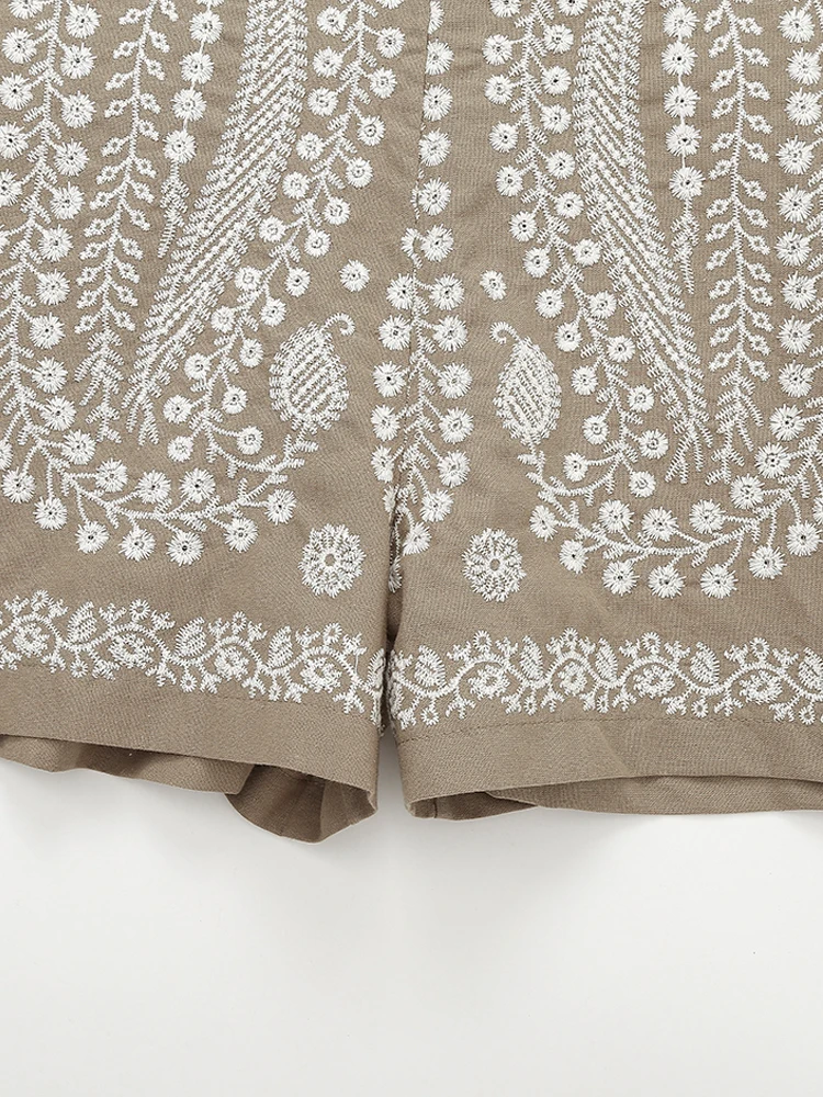 PAILETE Women 2023 fashion contrast embroidered bermuda shorts vintage high waist side pockets female short pants mujer