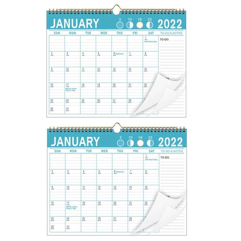 

2X 2022 Wall Calendar - Monthly Calendar 2022,Calendar With Twin-Wire Bound, Wall Calendar With Writing Blocks And Dates