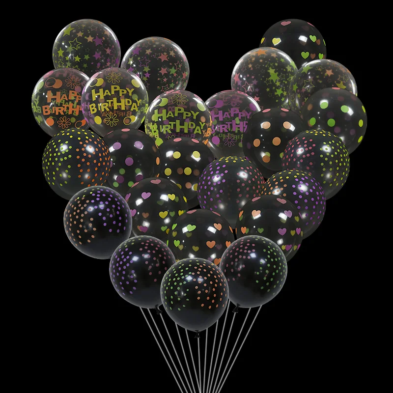 

10pcs Fluorescent Neon Latex Balloon Dots Love Stars Happy Birthday Glowing Balloons Wedding Party Decor Luminous Latex Balloons