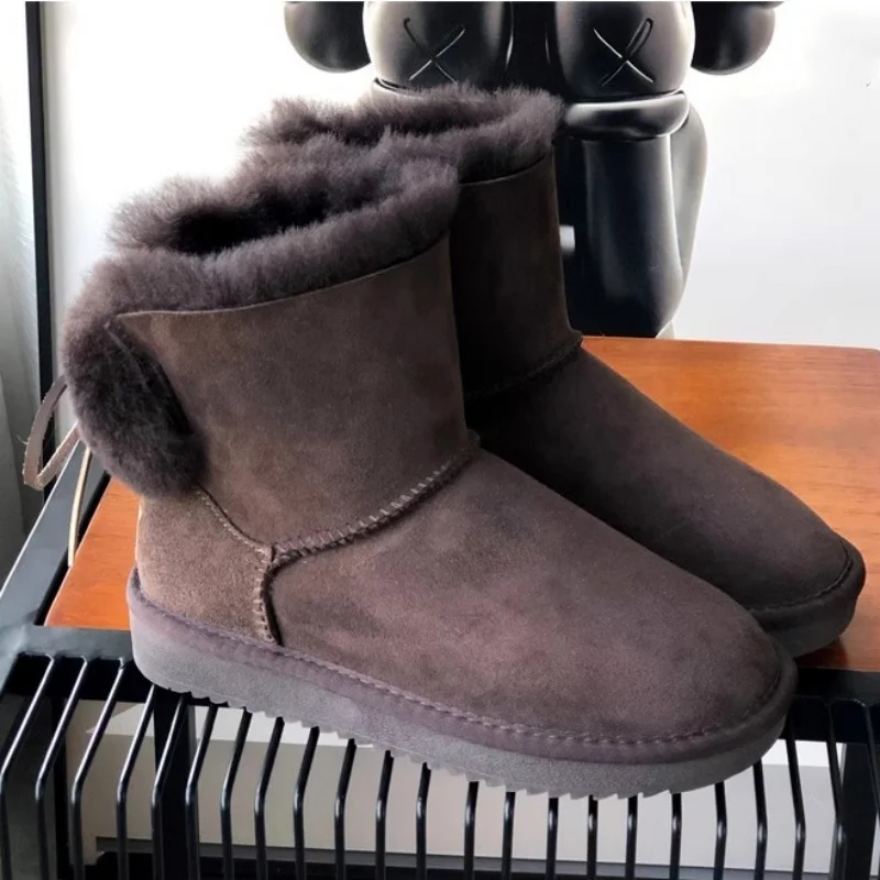 Женские ботинки высокого качества зимние сапоги с милым бантом из натуральной