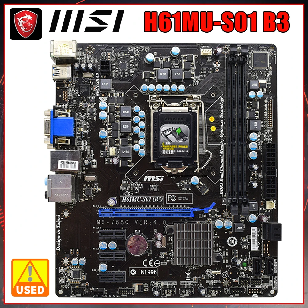 LAG 1155 Intel H61 материнская плата MSI H61MU-S01 B3 материнская плата DDR3 ОЗУ 8 Гб USB2.0 SATA 2 Micro ATX для поддержки процессора Core i7 i5 i3 LAG 1155 Intel H61 материнская плата MSI H61MU-S01 B3 материнская плата DDR3 ОЗУ 8 Гб USB2.0 SATA 2 Micro ATX для поддержки процессора Core i7 i5 i3