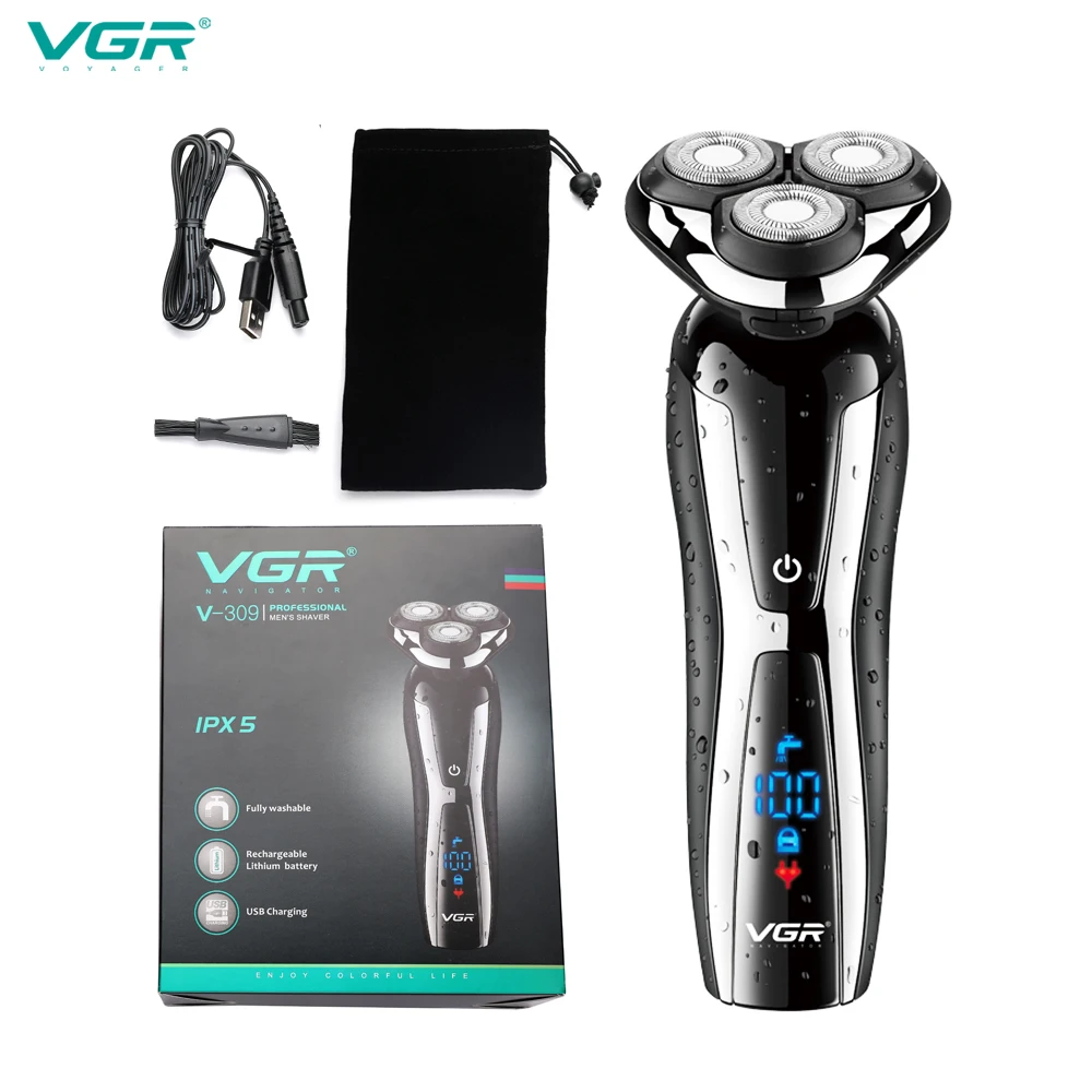 

VGR Wet Dry Electric Shaver Rotary Beard Trimmer Men's Electric Razor LED Display Shaving Machine Rechargeable Shaver V-309