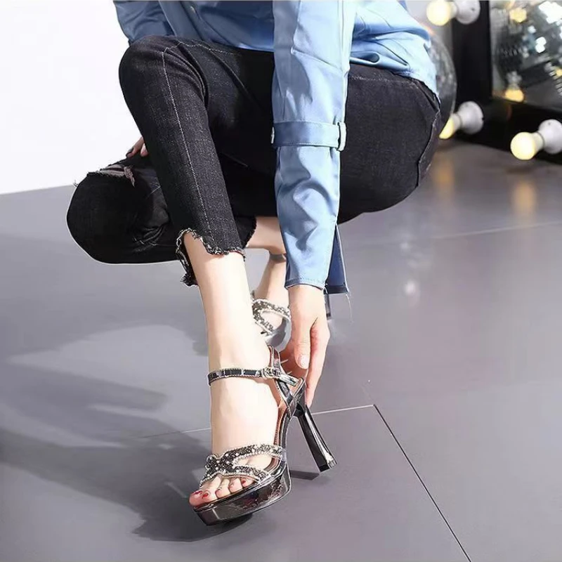 

Summer Rhinestone Women's Sandals New Platform Fish Mouth Stiletto High Heels Women Shoes Fashion Heeled Sandals Party Shoes