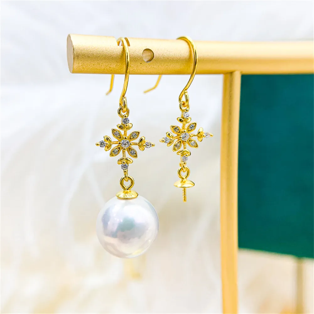 

Жемчужные серьги «сделай сам», аксессуары для ногтей, ювелирные изделия из стерлингового серебра S925, модный ушной крючок в форме листа, женский пустой держатель, подходит для бусин 8-15 мм