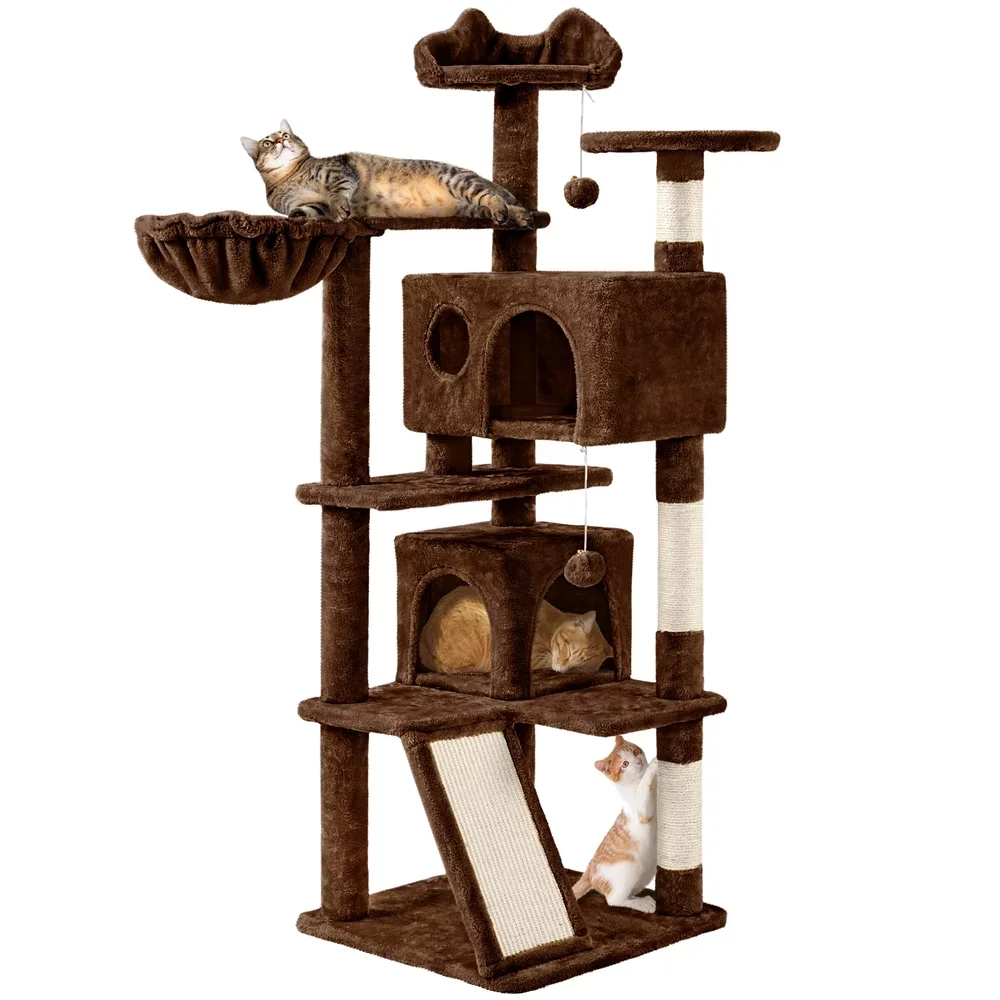 

BOUSSAC 54" Double Condo Cat Tree with Scratching Post Tower, Brown,solid and Stable Design,Equipped with Air Recliner
