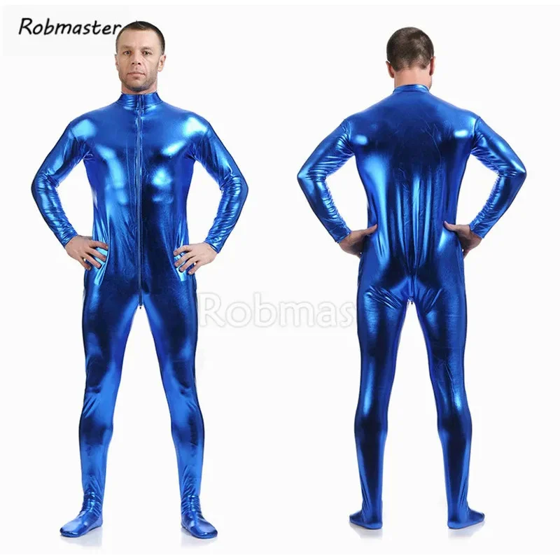 Мужской латексный костюм черные блестящие металлические колготки золотистый