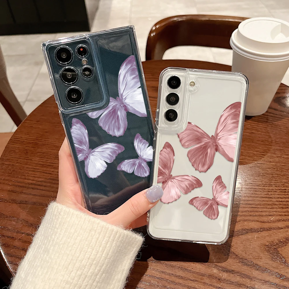 

Purple Butterfly Phone Case For Samsung Galaxy S23 S23Ultra S22 S22Ultra S21Ultra S21 S20 FE Plus Cases Transparent Soft Cover