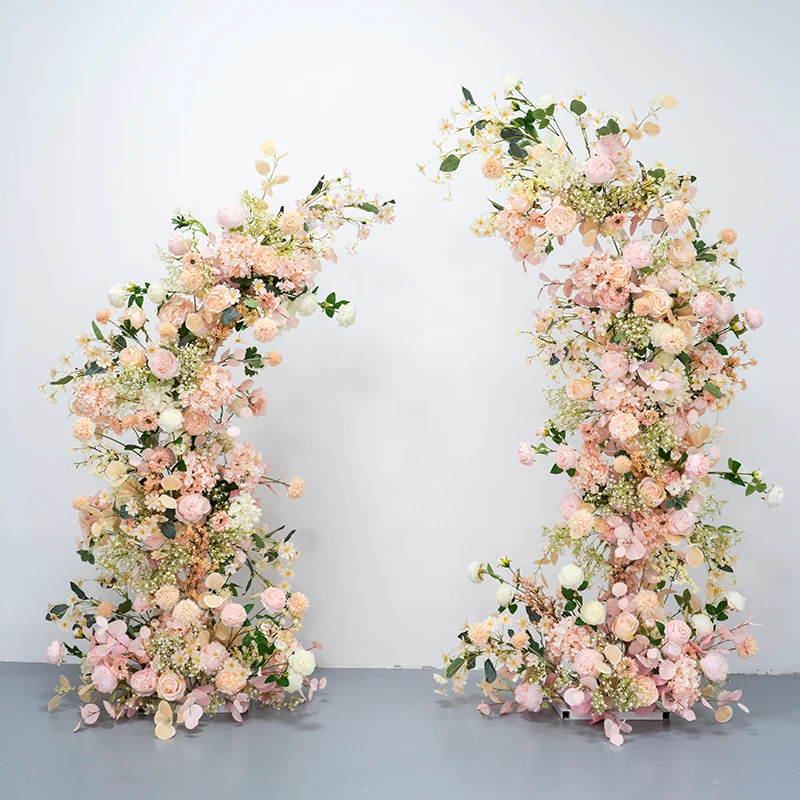 

Luxury Wedding Backdrop Decoration Horn Arch Door With Artificial Peony Rose Flower Row For Marriage Party Stage Site Layout