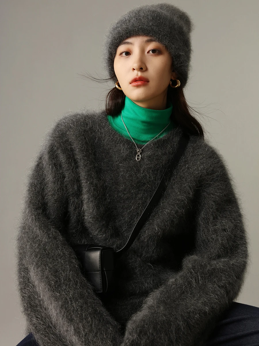 Fanl Brugos Легкий роскошный топ 72% Мохеровый ленивый свободный мягкий клейкий свитер