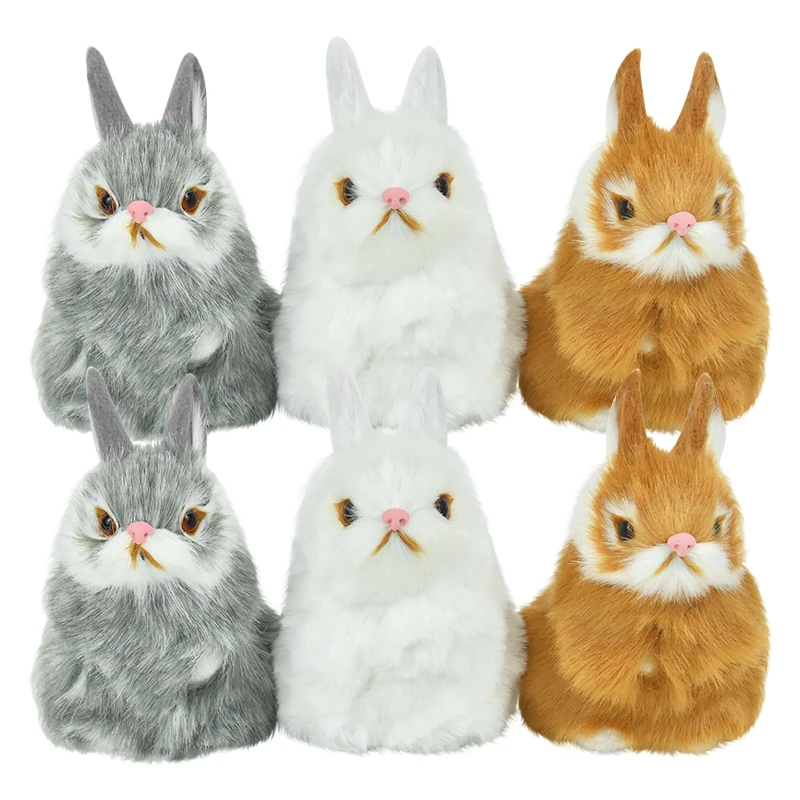 

White Rabbit Easter Figurine Micro Landscape Home Decoration Desktop Ornament Lifelike Furry Bunny Easter Gift Children's Toy