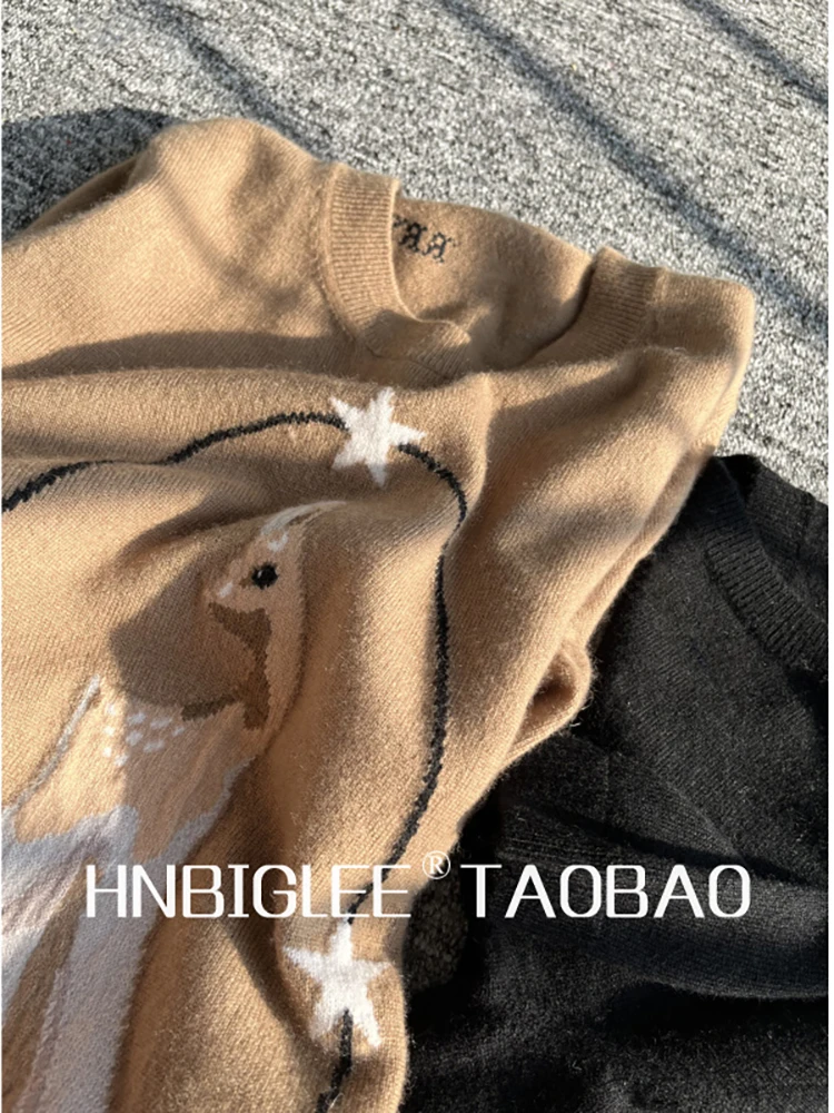 

Provide label High Quality 2022 Summer Fashion Runway Designer Lantern Sleeve Small Deer Wool Knitting Pullovers