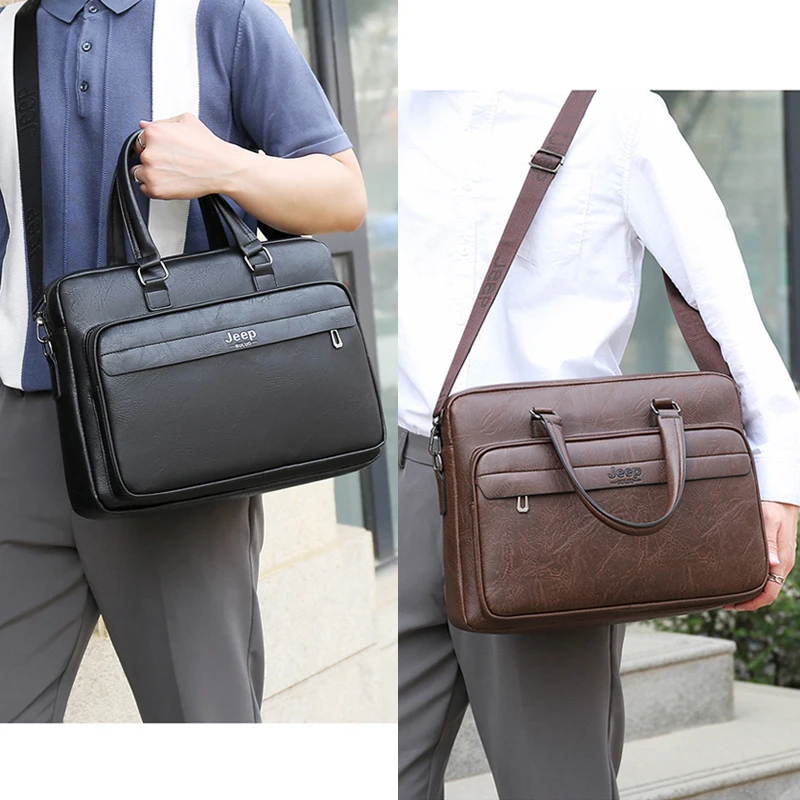 Leather Executive Briefcase For Men Cross Handbag Macbook Laptop Document Folder Shoulder Business Messenger Crossbody Side Bag