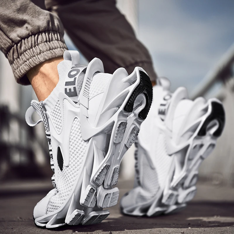 Running Shoes Men Reflective Sport Shoes Male Casual Sneakers Hollow Blade Sole Outdoor Walking Shoes PU+ Mesh Breathable