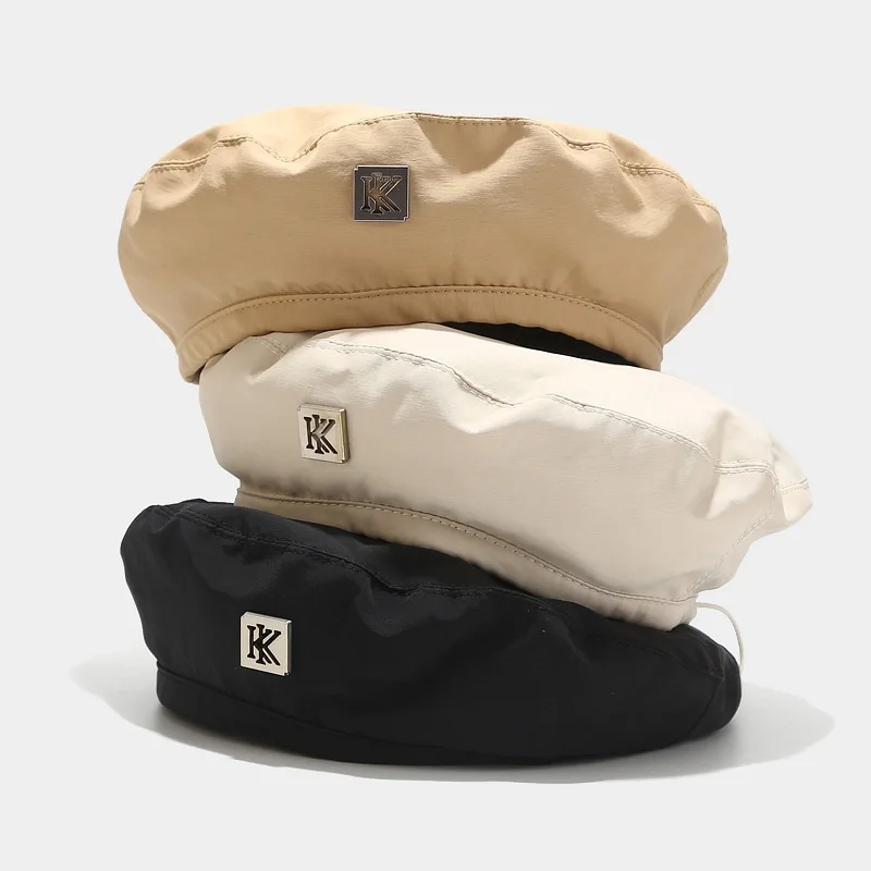 

Autumn New Outdoor Beret Women Metal K Standard Korean Version Hip Hop Cold Wind Painter Hat Round Caps Gorros