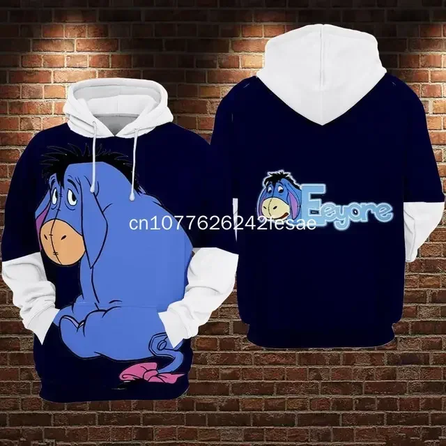 2024 New Disney Cartoon Children's Hoodies 3D Printed Eeyore Pattern Sweatshirt Fashion Street Casual for Men and Women
