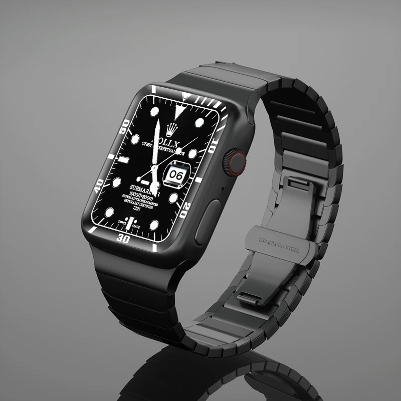 

Браслет звеньевой для apple watch band 44 мм 45 мм 42 мм 41 мм 40 мм 38 мм, ремешок из нержавеющей стали для смарт-часов iwatch series 7 SE 6 5 4 3