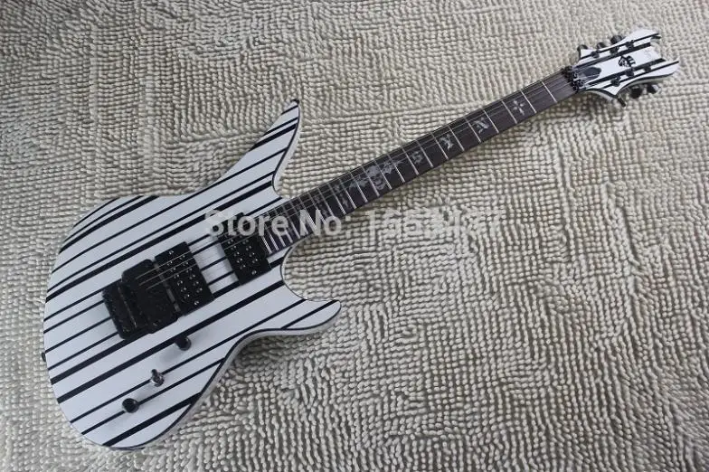 

Top Quality synyster custom floydrose tremolo in white/black line with Strap and Skull logo electric guitar hott3