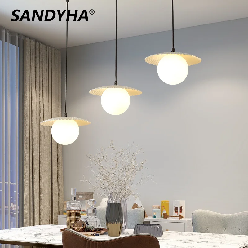 

SANDYHA Nordic Creative Milk White Glass Ball Led Chandelier for Dining Room Lustre Salon Pendant Light Home Decor Fixtures Lamp