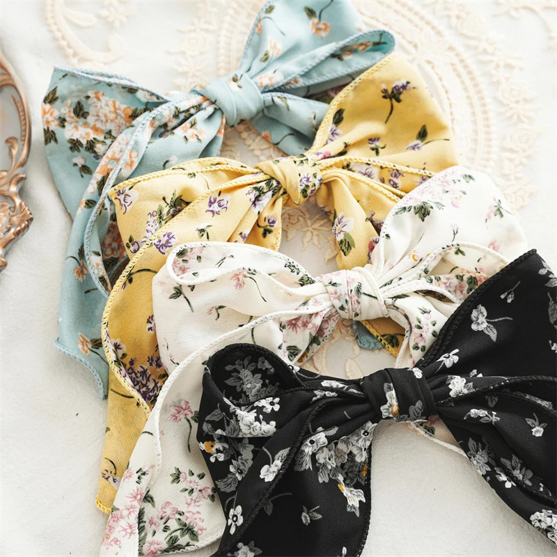 

Элегантная Цветочная заколка для волос с бантом, Весенняя заколка для волос с принтом, заколка для волос для женщин и девушек, милая заколка ...