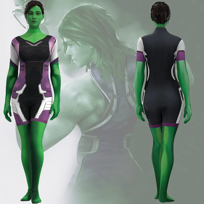 

Marvel She Hulk Costume Women Cosplay Jumpsuit Sexy Female Superhero Costume Zentai Suit Bodysuit for Adult