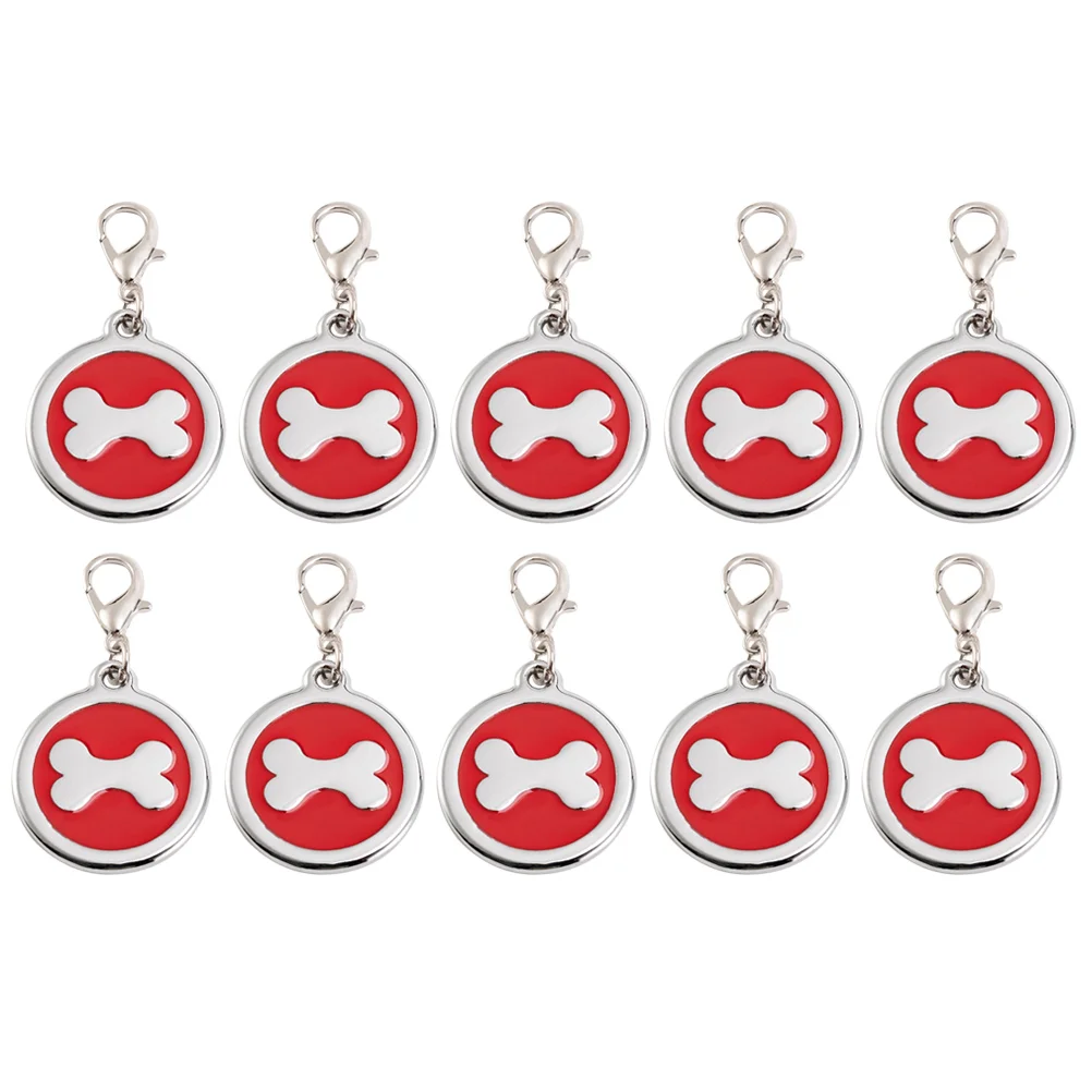 

10pcs Zinc Alloy Pet Tag Round Bone Dog Chain Hanging Creative Pets Pendent Puppy Accessory (Red)