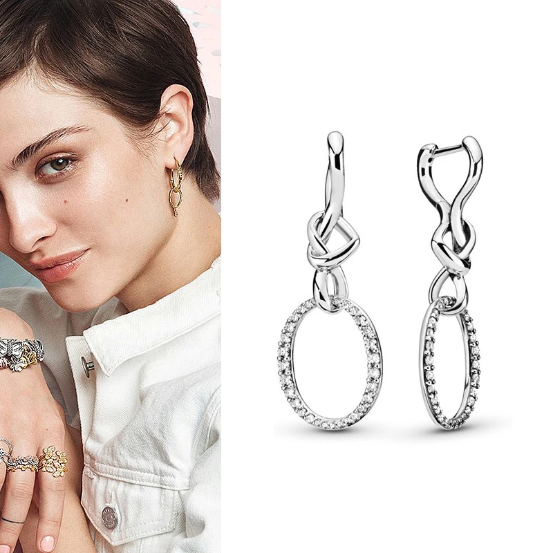 

100% S925 Silver New Fashion Love Knot Earrings Women's Wedding Party Holiday Gifts Diy Charm Boutique Jewelry