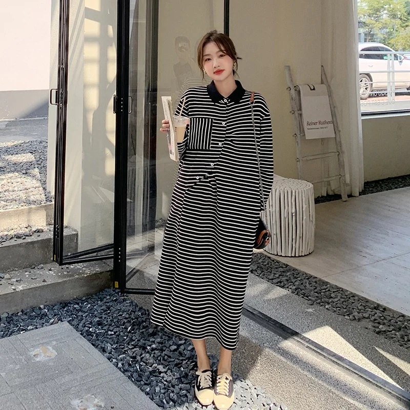 

Платье-Макси женское в полоску, с длинным рукавом