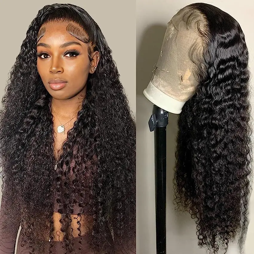

Human Hair Lace Front Wig Deep Wave Frontal Wig 13x4 Transparent Lace Wig For Women Bling Remy Pre Plucked 100% Human Hair Wigs