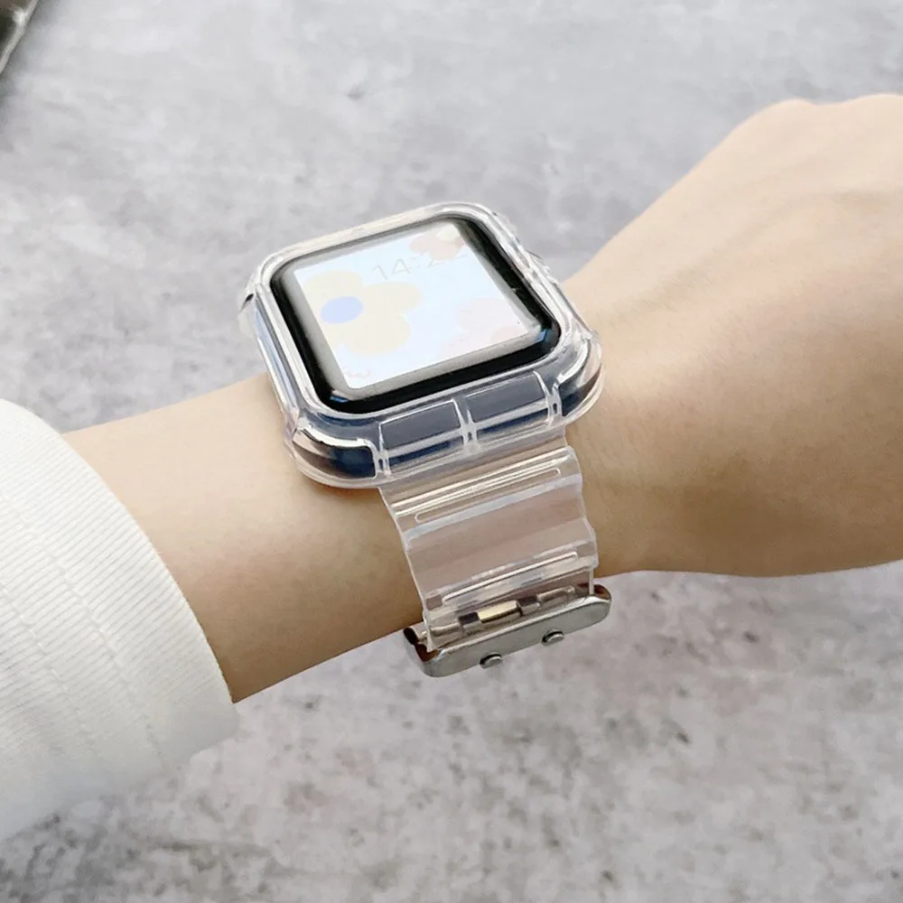 Ремешок спортивный для IWatch Series 7 SE 6 5 4 3 2 1 прозрачный браслет Apple Watch 40 мм 42 44 38 41 45