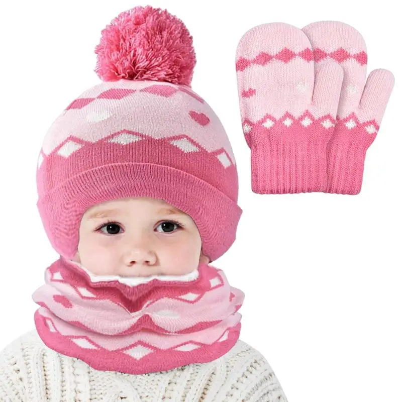 

Детская Милая однотонная вязаная плюшевая утепленная шапка-тройка шарф и перчатки детская мягкая ветрозащитная теплая шапка детский шарф