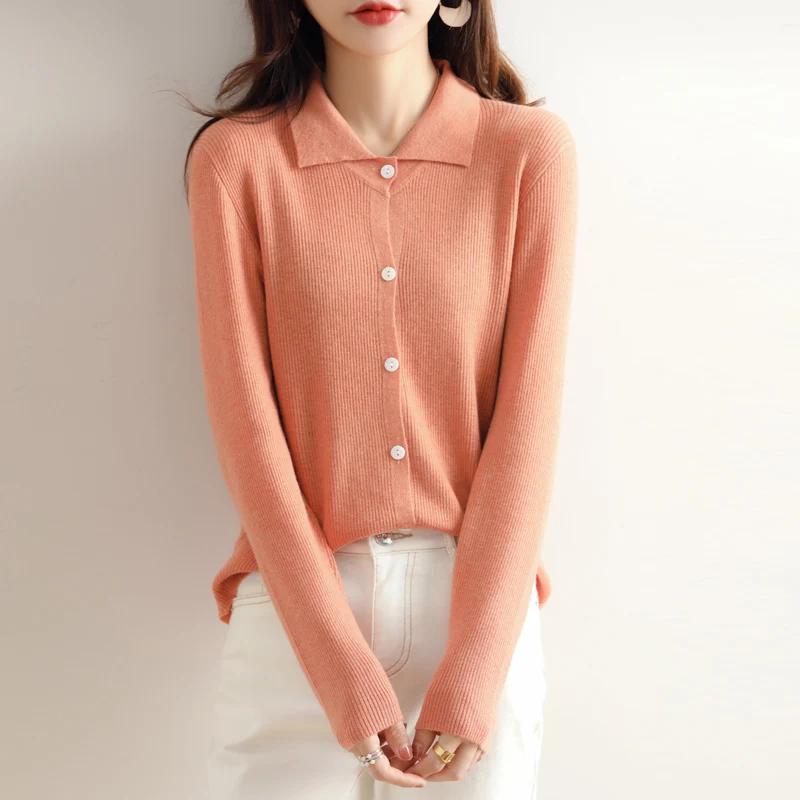 

Женский кардиган с лацканами, свободный трикотажный топ с лацканами, Весна 100%