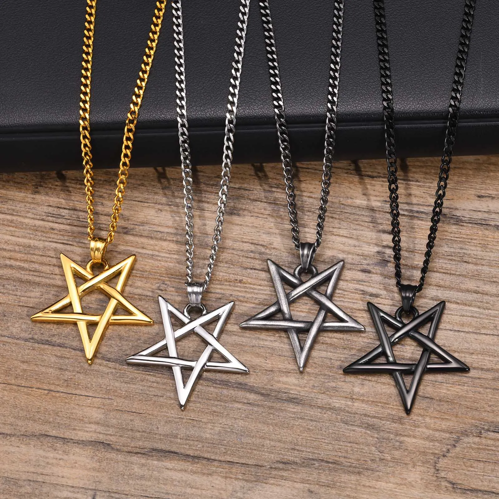 Фото Мужские ожерелья Star of David, водонепроницаемый воротник из нержавеющей стали подвеска-шестиугольник, ретро амулет, Подарки для него, ювелирные изделия №4