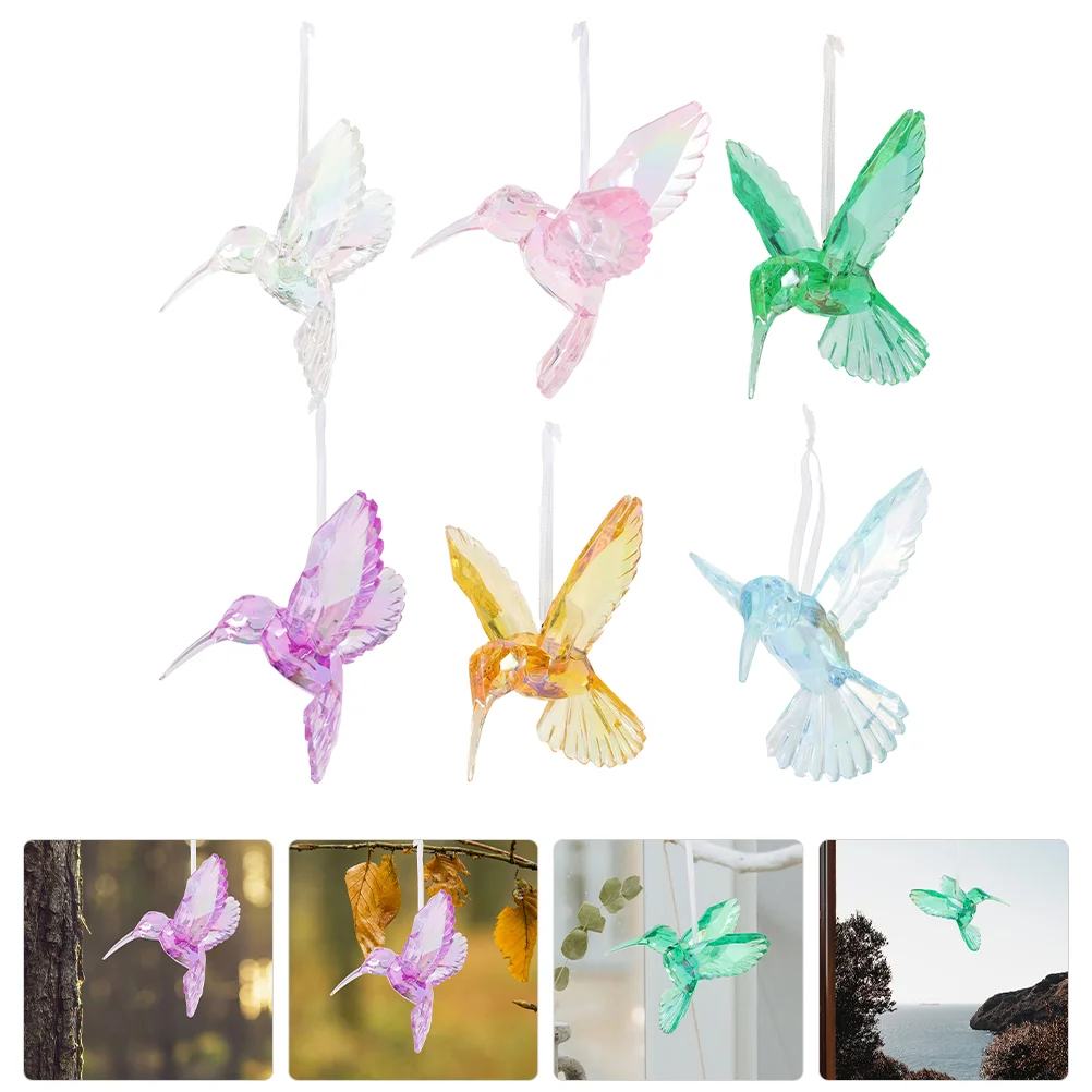 

Bird Hummingbird Hanging Ornament Crystal Hummingbirds Acrylic Pendants Birds Iridescent Figurines Flying Window Ceiling Clear