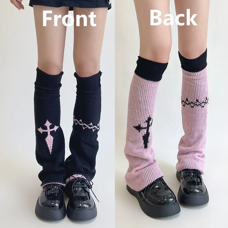 New Y2k Cross Leg Warmers Chain Leg socks Japanese Punk Hot Girl Dark Women Harajuku Gothic Cable Knit Socks Cosplay Accessories