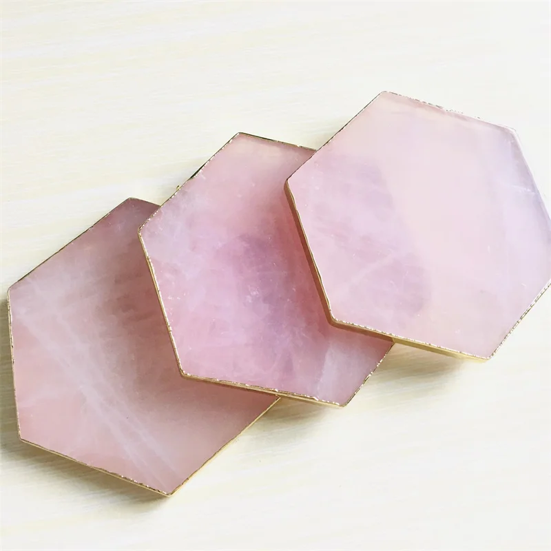 

Rose Quartz Round Coaster Natural Stones Polished Crystal Healing Gemstones Reiki Home Decoration