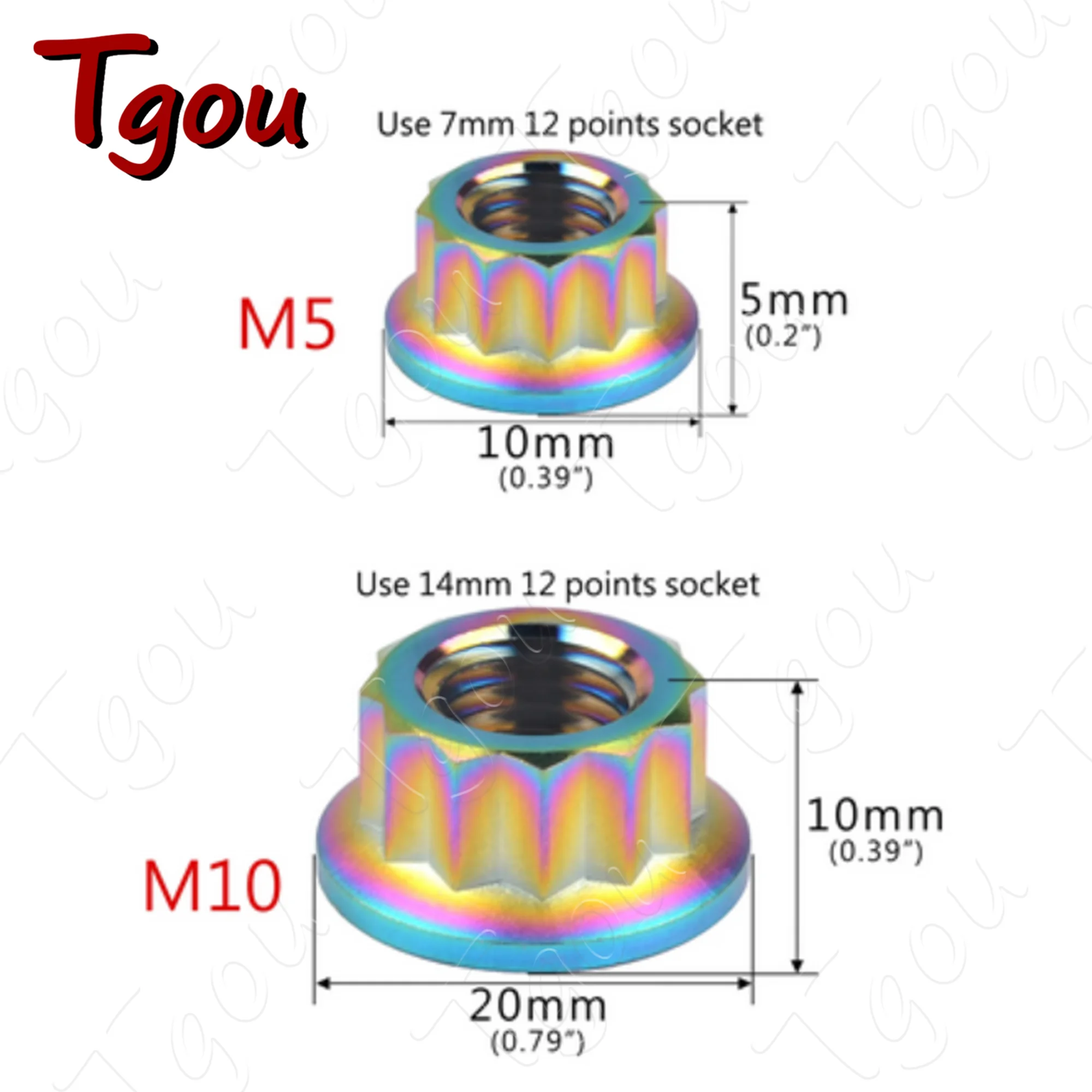 Фото Титановые гайки Tgou M5/M10 с шестигранным фланцем и 12 гранями для модификации мотоциклов №1