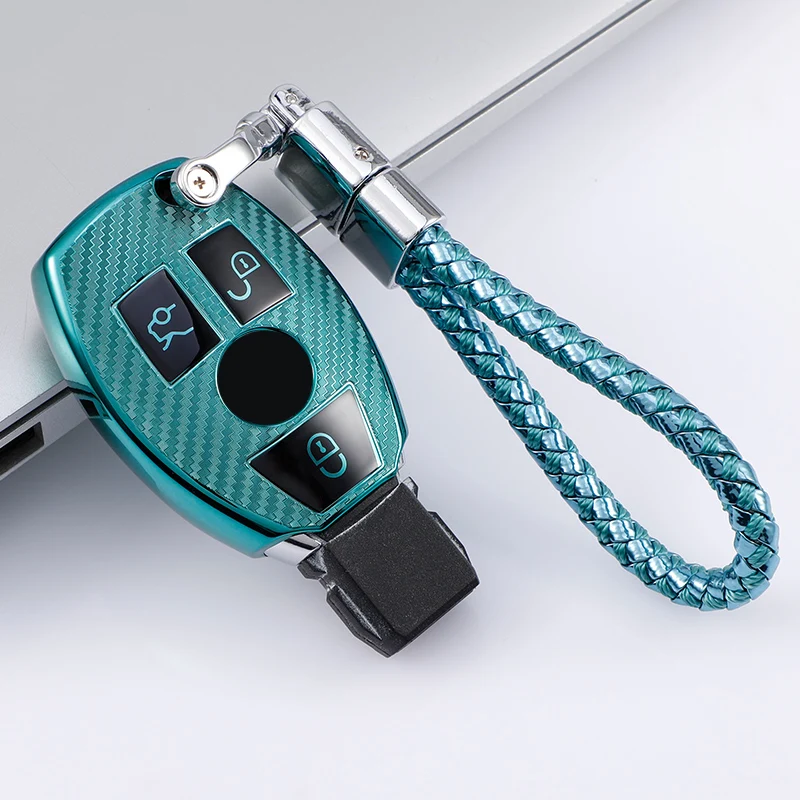 

TPU Carbon Fiber Car Smart Key Case Cover Bag Keychain for Mercedes Benz CLS CLA GL R SLK AMG A B C S Class Keys
