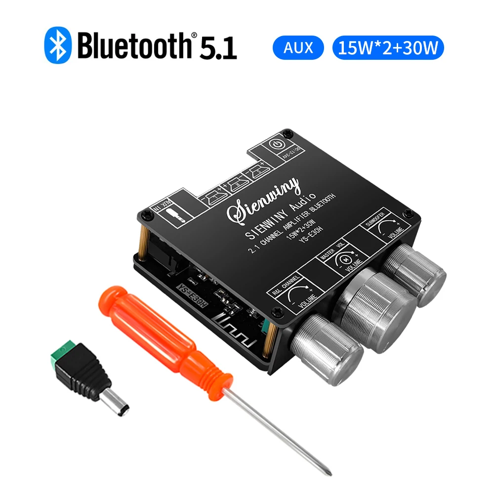 

YS-E30H 2.1 Channel Bluetooth 5.1 Audio Power Amplifier Board 2X15W+30W High And Low Bass Stereo Subwoofer APP Module Audio AMP